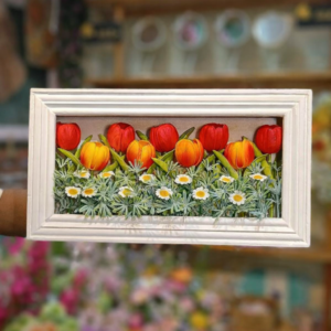 Framed Tulip Flower Arrangements - Elegant Artificial Floral Decor for Home & Office