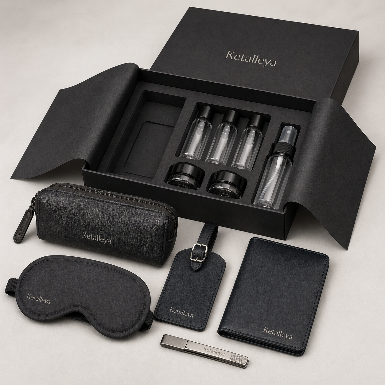 Ketalleya Travel Toiletry Kit Set with Bottles, Cosmetic Jars, Eye Mask, Wallet & Accessories - Image 3