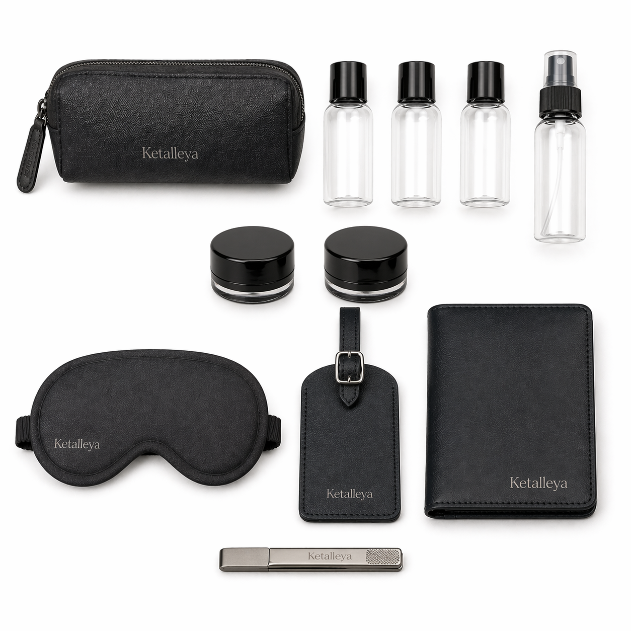 Ketalleya Travel Toiletry Kit Set with Bottles, Cosmetic Jars, Eye Mask, Wallet & Accessories - Image 2