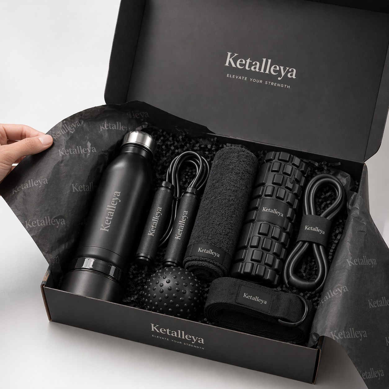 Ketalleya Fitness Workout Kit Set with Water Bottle, Jump Rope, Foam Roller, Resistance Band & Massage Ball - Image 3